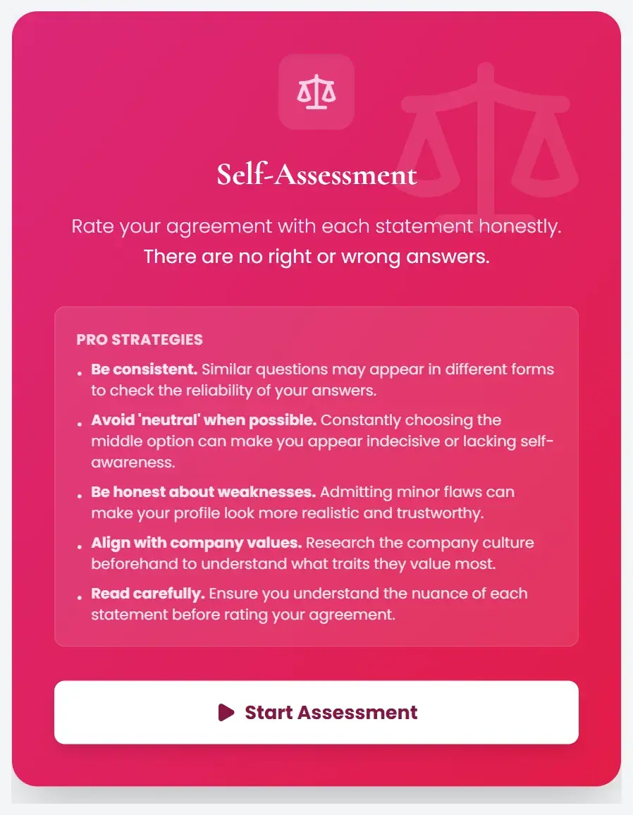 PortraitXT practice start screen in Candidate Falcon: rate your agreement with each statement honestly